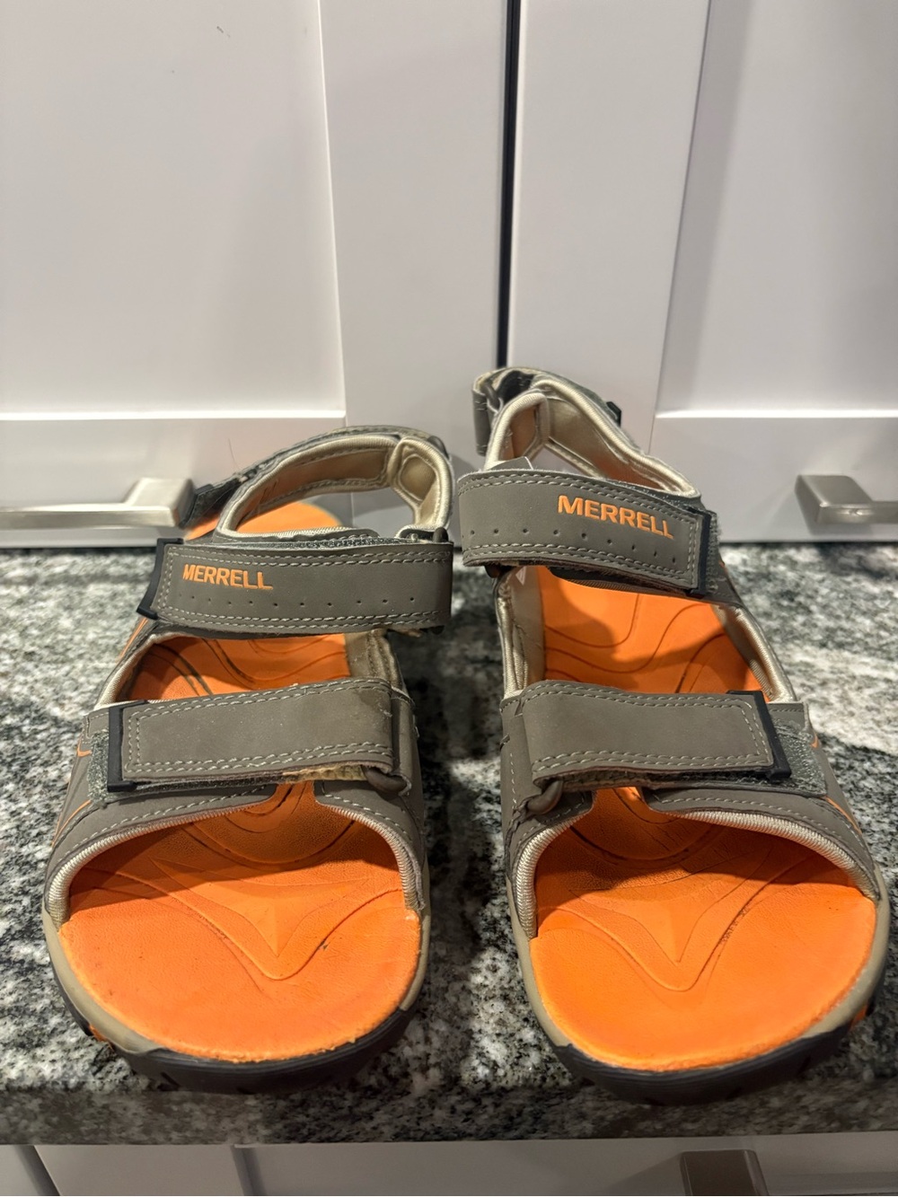 Merrell Kids Gray Strappy Sandals with Orange Footbed